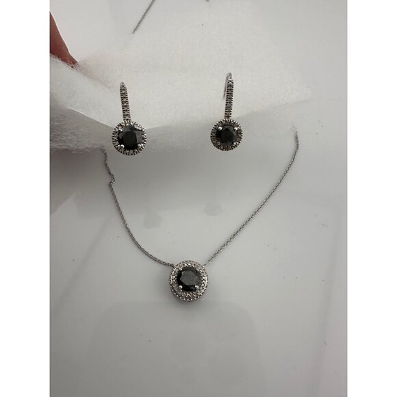 Beautiful 1 Carat Black Diamond Halo Earring and Necklace Set - Picture 16 of 16